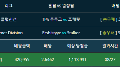 하키잡리그 투루크vs조케릿 조케릿 일반승 Ershistyye vs stalker 원정팀 승리 두폴더 적중