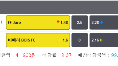 축구 잡리그 FF jaro 2.5오버 바베리 BOIS FC 0핸디승 두폴더 적중